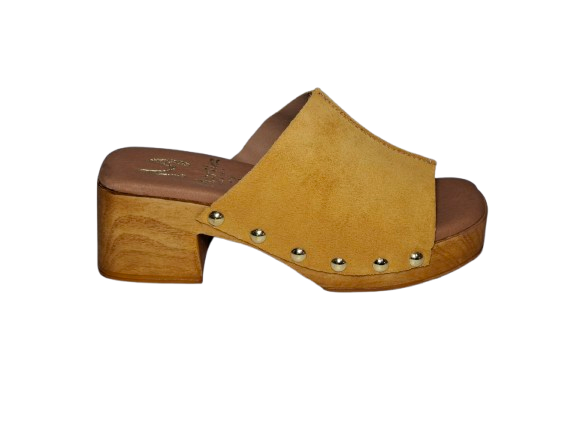 Marila 25003 Γυναικεία Δερμάτινα Ανατομικά Mules Κίτρινα