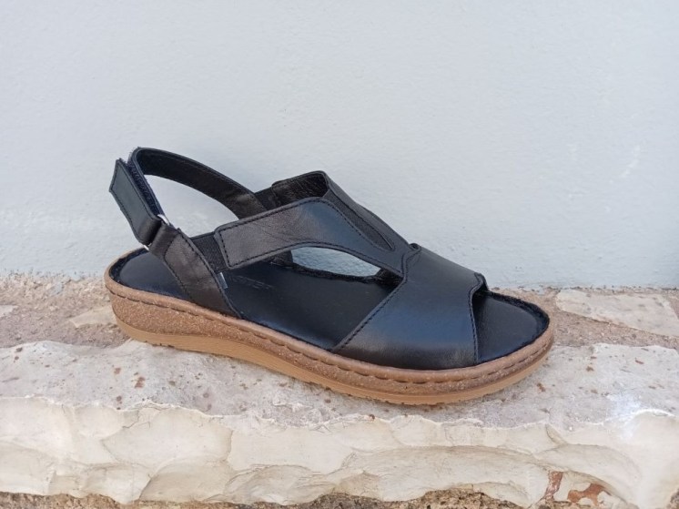 Safe Step 20235 Γυναικεία Δερμάτινα Ανατομικά Πέδιλα Μαύρα 