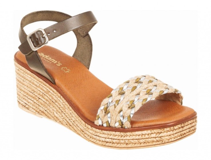Δερμάτινη Πλατφόρμα Adam's Shoes ύψους 7 εκ. με φιάπα 2,5 εκ. με ψάθινη λεπτομέρεια