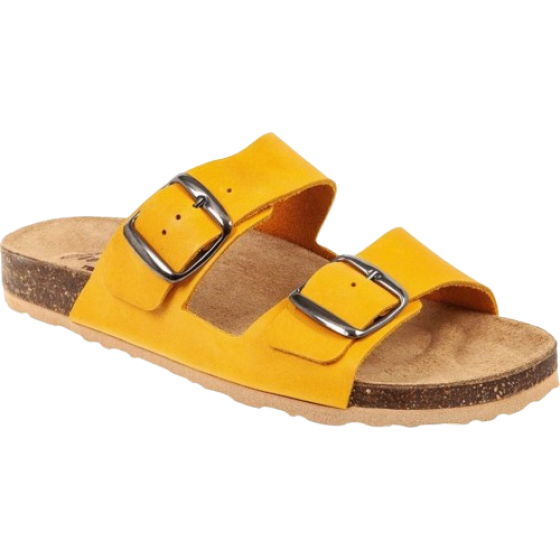 Relax 24024 Γυναικεία Ανατομικά Δερμάτινα Sliders Κίτρινα 