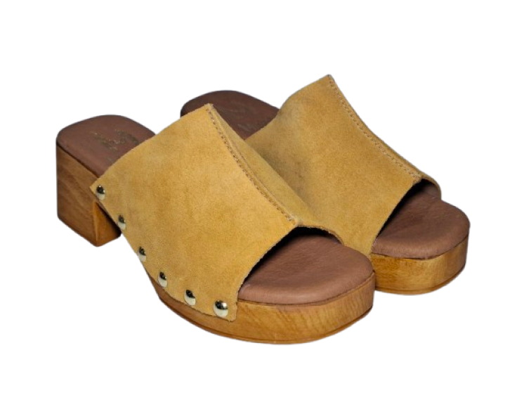 Marila 25003 Γυναικεία Δερμάτινα Ανατομικά Mules Κίτρινα 